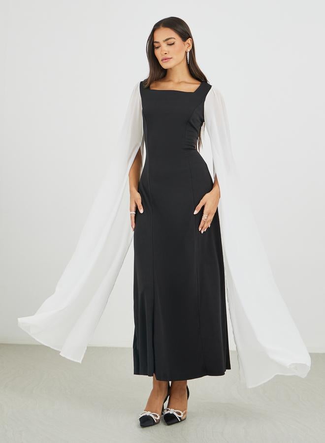 Styli Color Block Cape Sleeve Bodycon Maxi Dress - Image 2