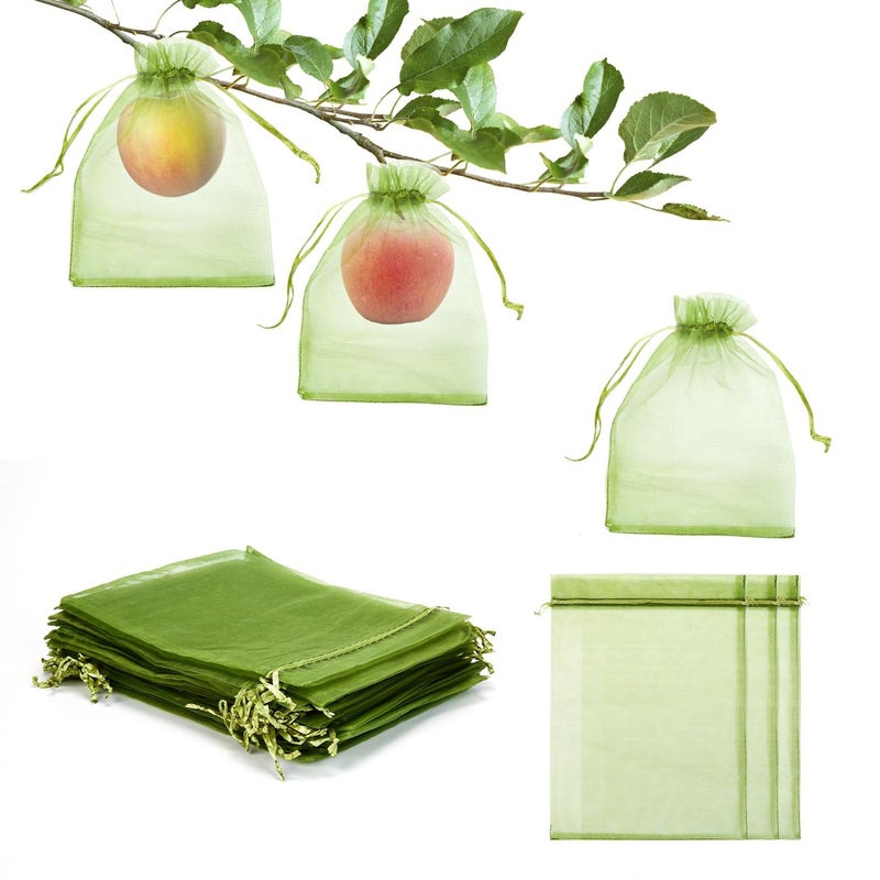 50 PCS 6X9 inches Fruit Protection Bags Fruit Bags for Fruit Trees Green Netting Fruit Cover Bags Drawstring Mesh Fruit Protectors Pest Barrier for Fruit Trees Veggies Garden