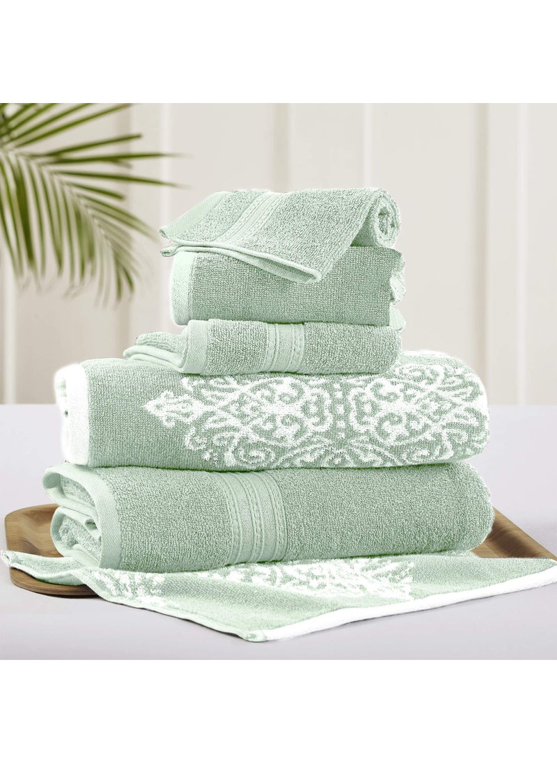 Modern Threads Modern Threads Artesia Damask 6Piece 100 Combed Cotton Reversible Yarn Dyed Jacquard Towel Set Sage 