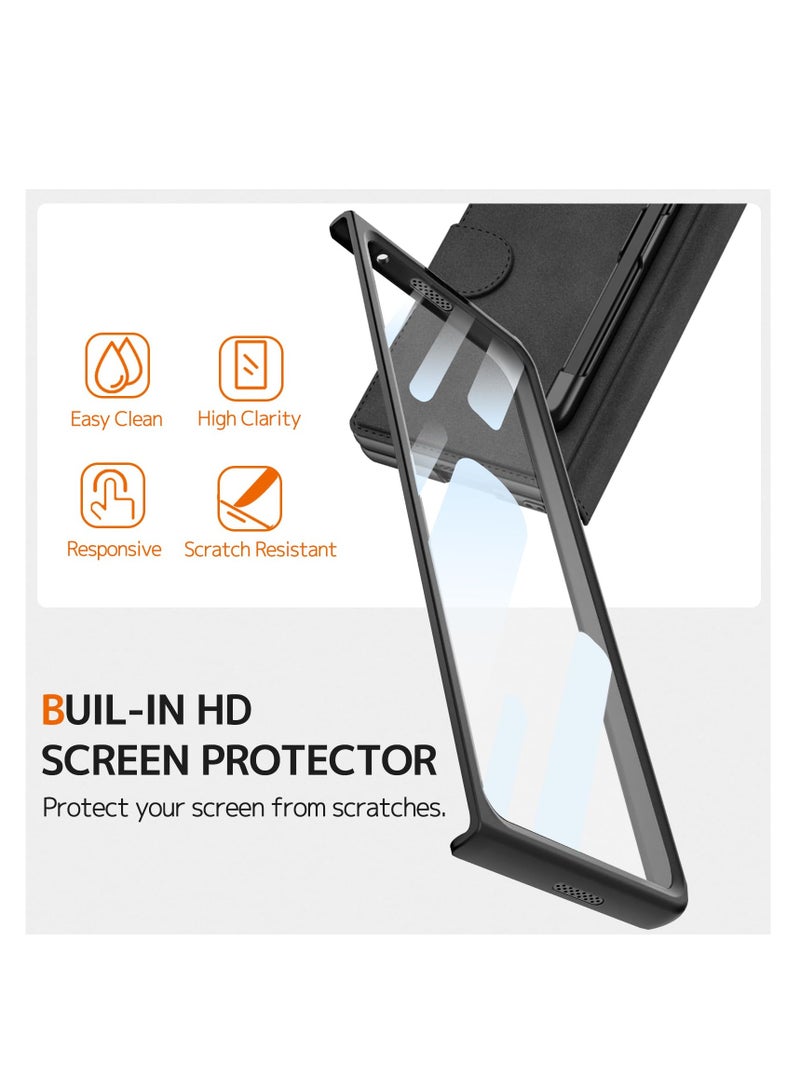 SOLARAE Compatible with Samsung Galaxy Z Fold 6 Wallet Case, With Screen protector, Hinge protective 2 Card Slots Detachable S Pen Slot Anti-Scratches Shockproof Case for Samsung Galaxy Z Fold 6 Black - Image 4