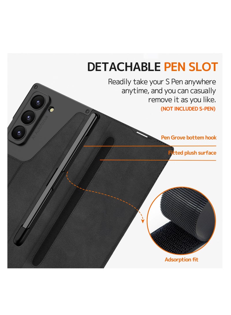 SOLARAE Compatible with Samsung Galaxy Z Fold 6 Wallet Case, With Screen protector, Hinge protective 2 Card Slots Detachable S Pen Slot Anti-Scratches Shockproof Case for Samsung Galaxy Z Fold 6 Black - Image 5
