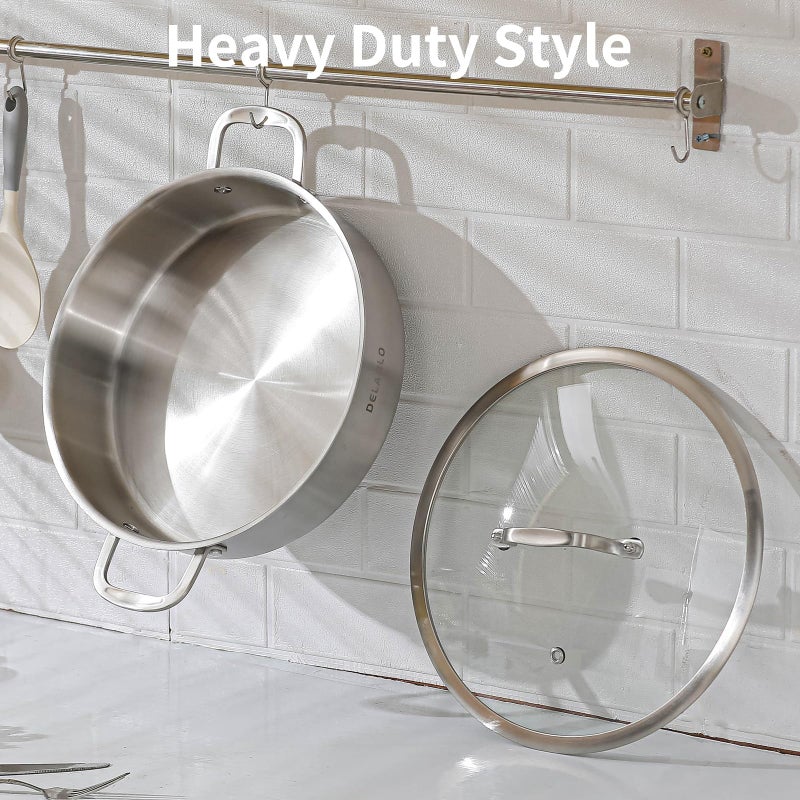 DELARLO 8QT Tri-Ply Stainless Steel Saute Pan With Lid, Jumbo Cooker 13 Inch Deep Frying Pan, Induction Large Skillet, Cooker Pan for Chefs, Dishwasher & Oven Safe - Image 4