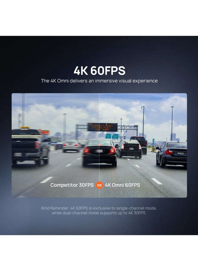 70mai Dash Cam 4K Omni,Front and Rear 4K+1080P Starvis 2,360°Degree Dash Cams for Cars with 24H Parking Mode,4K 60FPS,Voice Control,Night Vision,Motion Detection,GPS WiFi 6,APP Control,4G LTE Connectivity Compatible - Image 4