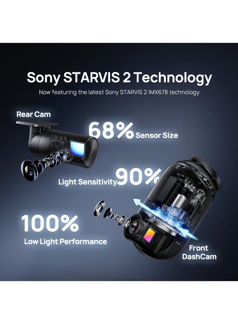 70mai Dash Cam 4K Omni,Front and Rear 4K+1080P Starvis 2,360°Degree Dash Cams for Cars with 24H Parking Mode,4K 60FPS,Voice Control,Night Vision,Motion Detection,GPS WiFi 6,APP Control,4G LTE Connectivity Compatible - Image 3