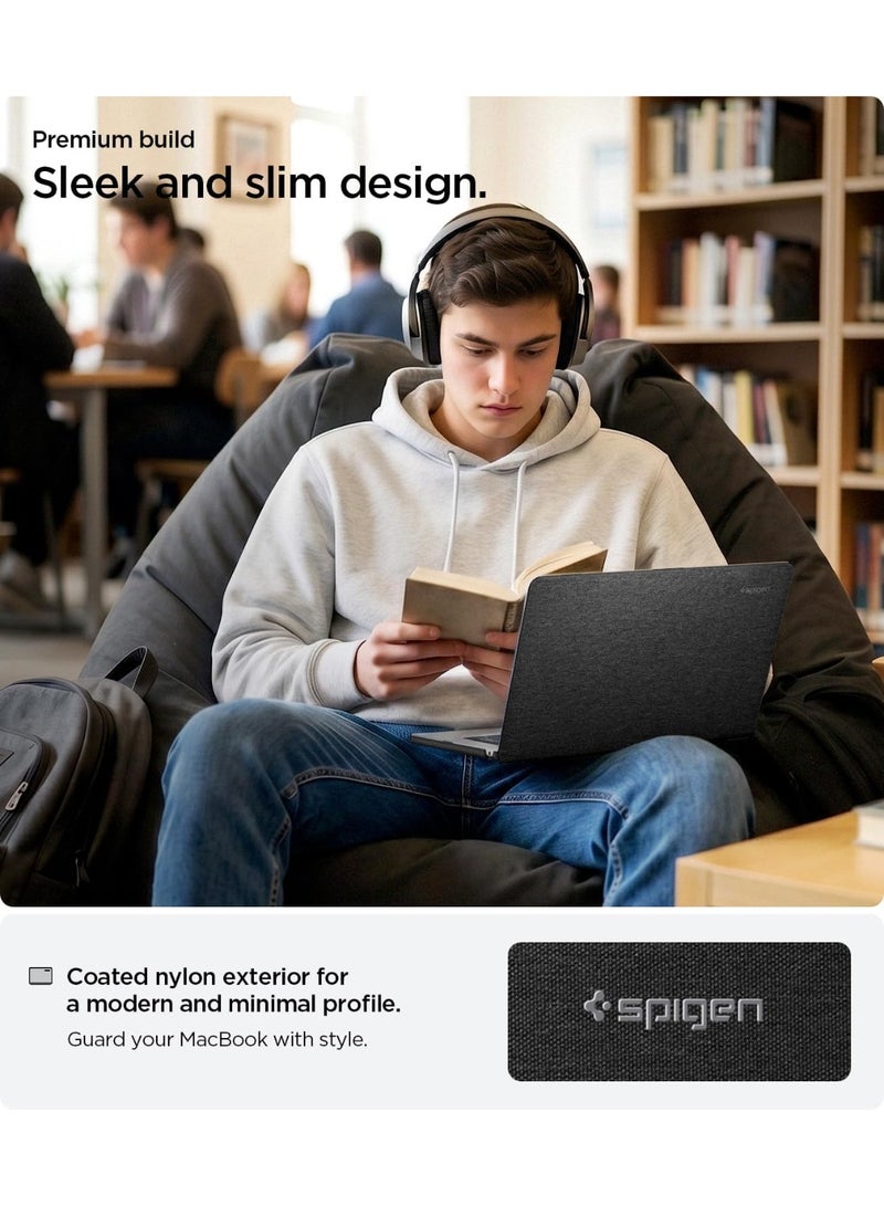 Spigen غطاء حماية Urban Fit لجهاز MacBook Air 13 بوصة M3 A3113, 2022 M2 A2681 غطاء حماية صلب من القماش الفاخر - أسود - Image 3