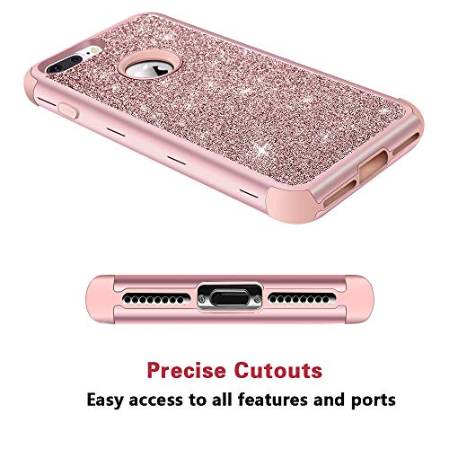 Hython Designed for iPhone 8 Plus, iPhone 7 Plus Case, Heavy Duty Defender Protective Bling Glitter Sparkle Hard Shell Hybrid Shockproof Rubber Bumper Cover for 7 Plus and 8 Plus, Rose Gold - Image 4