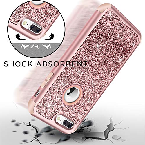Hython Designed for iPhone 8 Plus, iPhone 7 Plus Case, Heavy Duty Defender Protective Bling Glitter Sparkle Hard Shell Hybrid Shockproof Rubber Bumper Cover for 7 Plus and 8 Plus, Rose Gold - Image 2