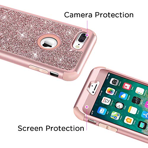 Hython Designed for iPhone 8 Plus, iPhone 7 Plus Case, Heavy Duty Defender Protective Bling Glitter Sparkle Hard Shell Hybrid Shockproof Rubber Bumper Cover for 7 Plus and 8 Plus, Rose Gold - Image 5