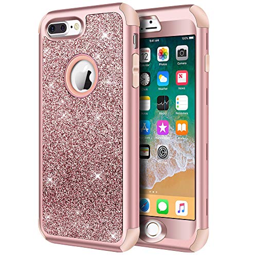 Hython Designed for iPhone 8 Plus, iPhone 7 Plus Case, Heavy Duty Defender Protective Bling Glitter Sparkle Hard Shell Hybrid Shockproof Rubber Bumper Cover for 7 Plus and 8 Plus, Rose Gold - Image 1