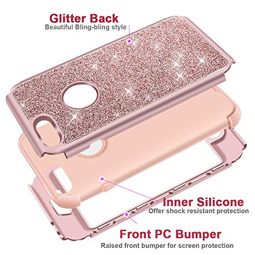 Hython Designed for iPhone 8 Plus, iPhone 7 Plus Case, Heavy Duty Defender Protective Bling Glitter Sparkle Hard Shell Hybrid Shockproof Rubber Bumper Cover for 7 Plus and 8 Plus, Rose Gold - Image 3