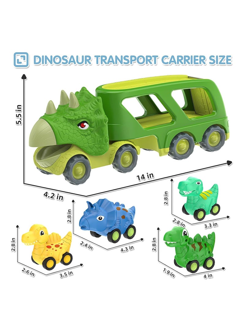 Excefore Dinosaur Toys for Kids 3-5 Years Old,Dinosaur Transport Carrier Truck with 4 Pack Small Pull Back Dino Car,Dinosaur Transport Truck Toys for 2 Year Old boy  Birthday Gift - Image 2