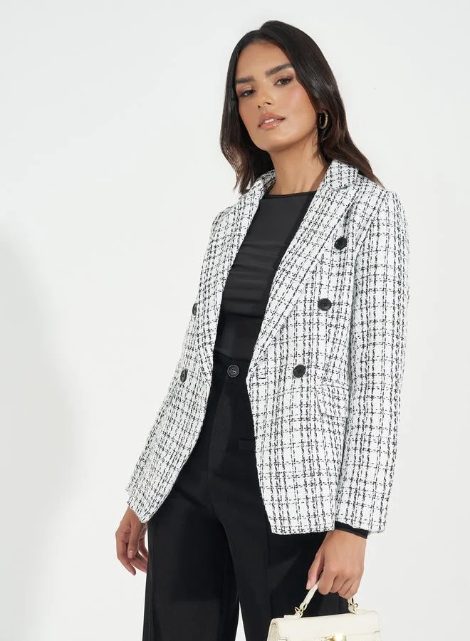 Styli Regular Fit Double Breasted Tweed Blazer