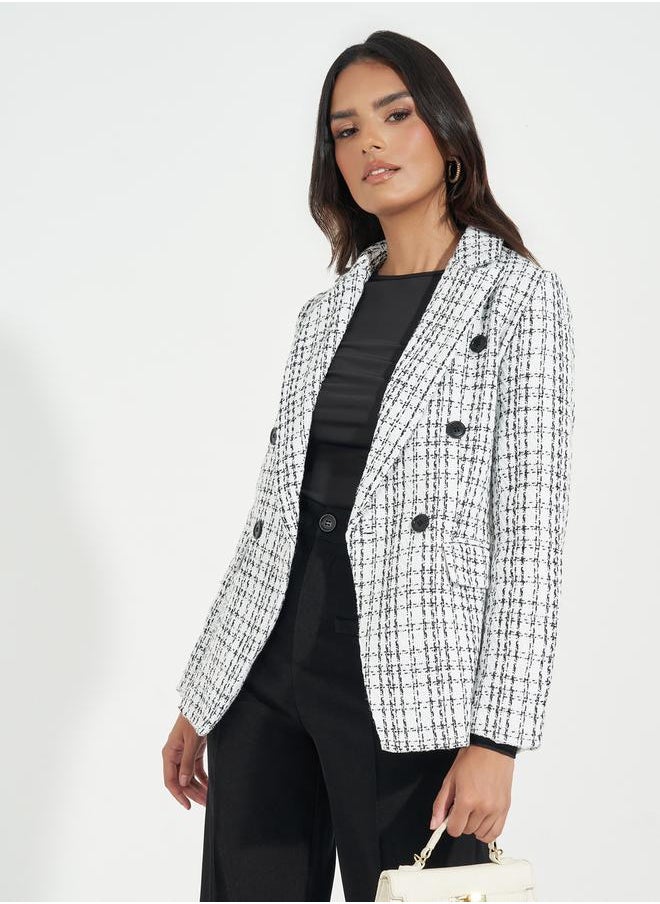 Styli Regular Fit Double Breasted Tweed Blazer  - Image 3