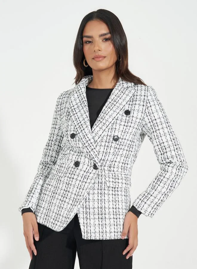 Styli Regular Fit Double Breasted Tweed Blazer