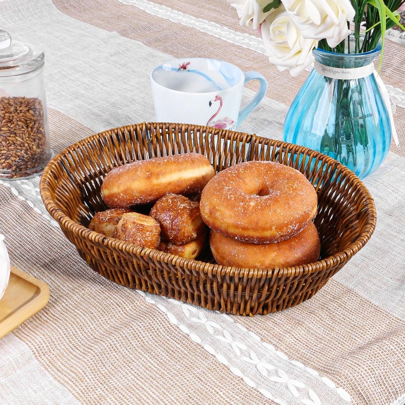 Fvstar 3pcs Poly Wicker Bread Basket,Imitation Woven Fruit Basket Tabletop Tray,Handwoven Oval Food Vegetable Baskets for Serving Display Storage Kitchen Restaurant Market Showcase (Oval) - Image 2