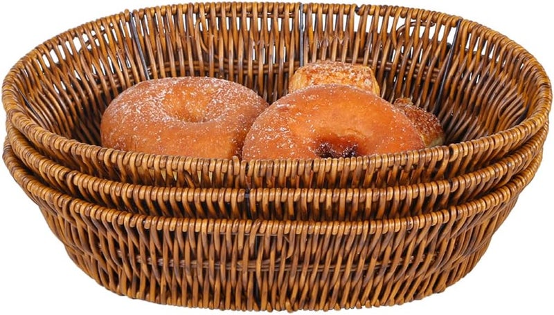 Fvstar 3pcs Poly Wicker Bread Basket,Imitation Woven Fruit Basket Tabletop Tray,Handwoven Oval Food Vegetable Baskets for Serving Display Storage Kitchen Restaurant Market Showcase (Oval) - Image 1
