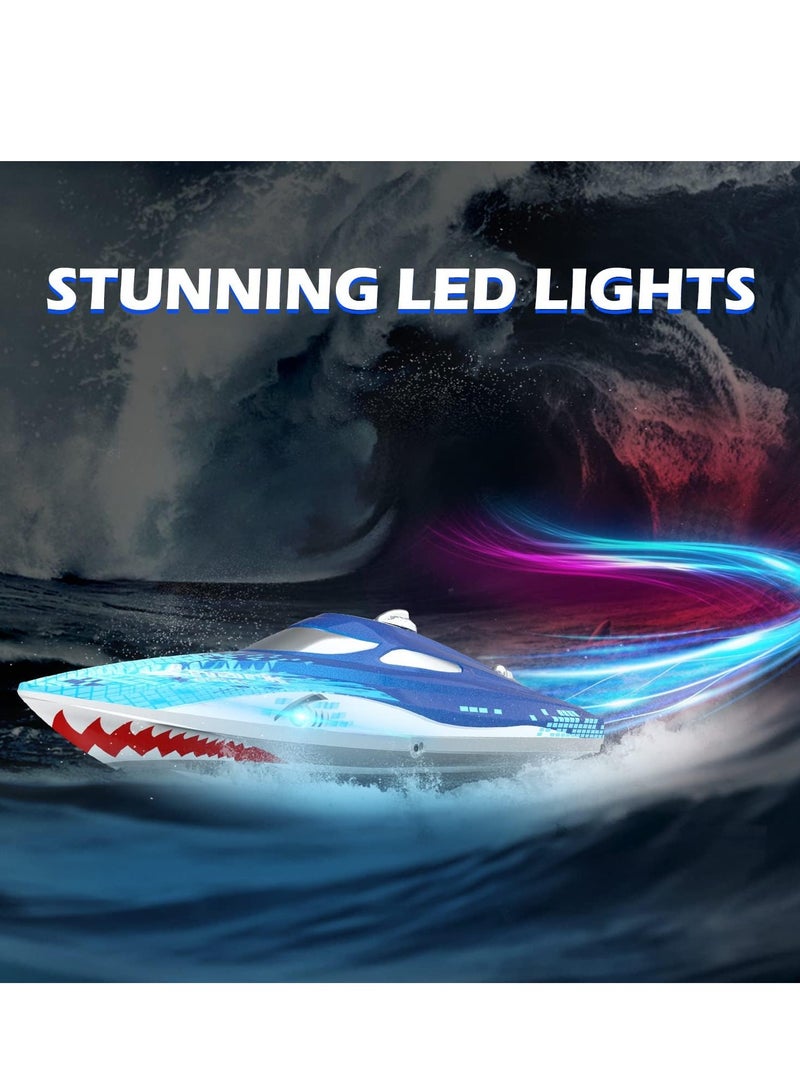 ديرك قارب DEERC للتحكم عن بعد متناسب بالكامل مع أضواء LED، رسومات سمكة قرش، 20+ ميل في الساعة، قوارب سباق عالية السرعة 2.4 جيجاهرتز تعمل بالتحكم عن بعد للبحيرات، ألعاب حمام السباحة للأطفال والكبار  - Image 5