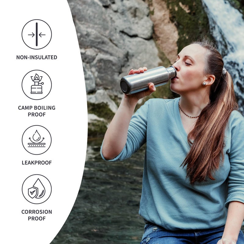 Bambaw 32 oz Water Bottle | Metal Water Bottle | Non-insulated Single Wall Stainless Water Bottle | Steel Water Bottle | Stainless Steel Water Bottles | Travel Water Bottle | 1 Liter Water Bottles - Image 3
