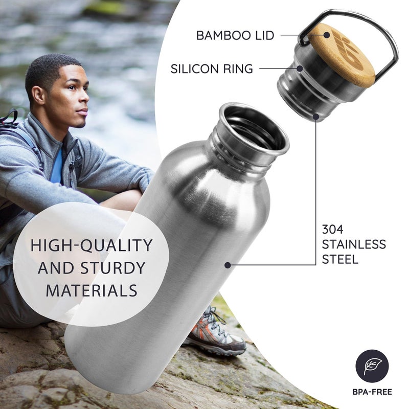 Bambaw 32 oz Water Bottle | Metal Water Bottle | Non-insulated Single Wall Stainless Water Bottle | Steel Water Bottle | Stainless Steel Water Bottles | Travel Water Bottle | 1 Liter Water Bottles - Image 2