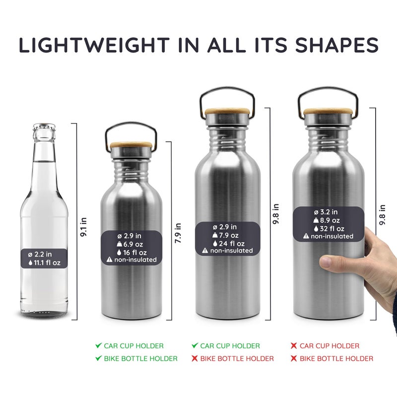 Bambaw 32 oz Water Bottle | Metal Water Bottle | Non-insulated Single Wall Stainless Water Bottle | Steel Water Bottle | Stainless Steel Water Bottles | Travel Water Bottle | 1 Liter Water Bottles - Image 5