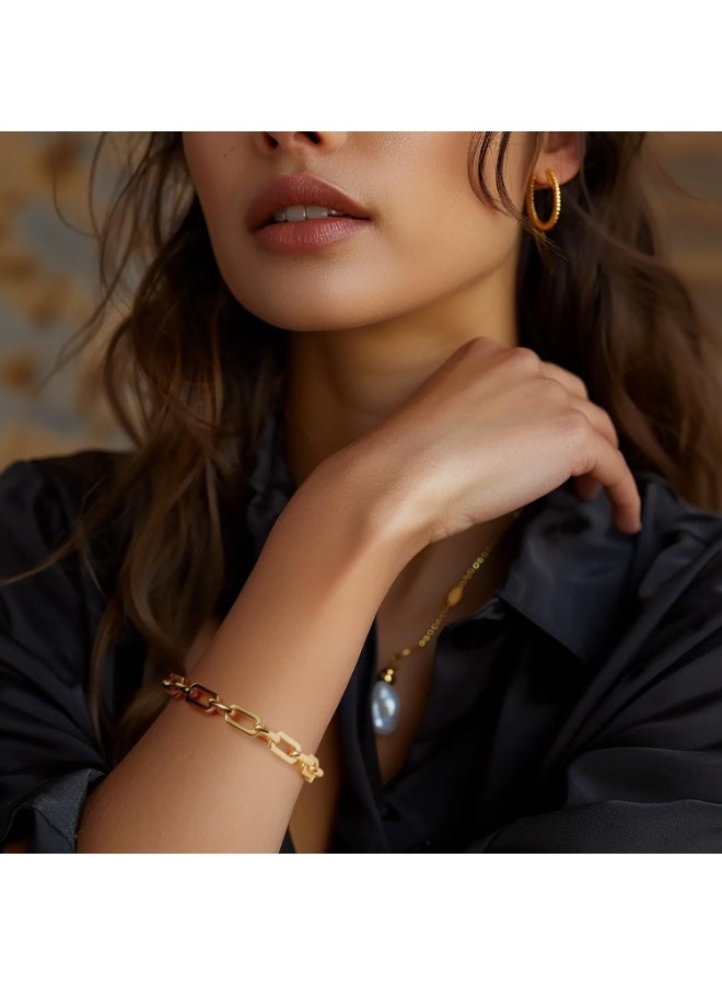 Julia Store 18k Gold Plated Stainless Steel Chunky Thick Large Link Chain Dainty Deluxe Elegant Hypo-Allergic Bracelet For Women Girls Jewelry Gift For Men and Women - Image 4