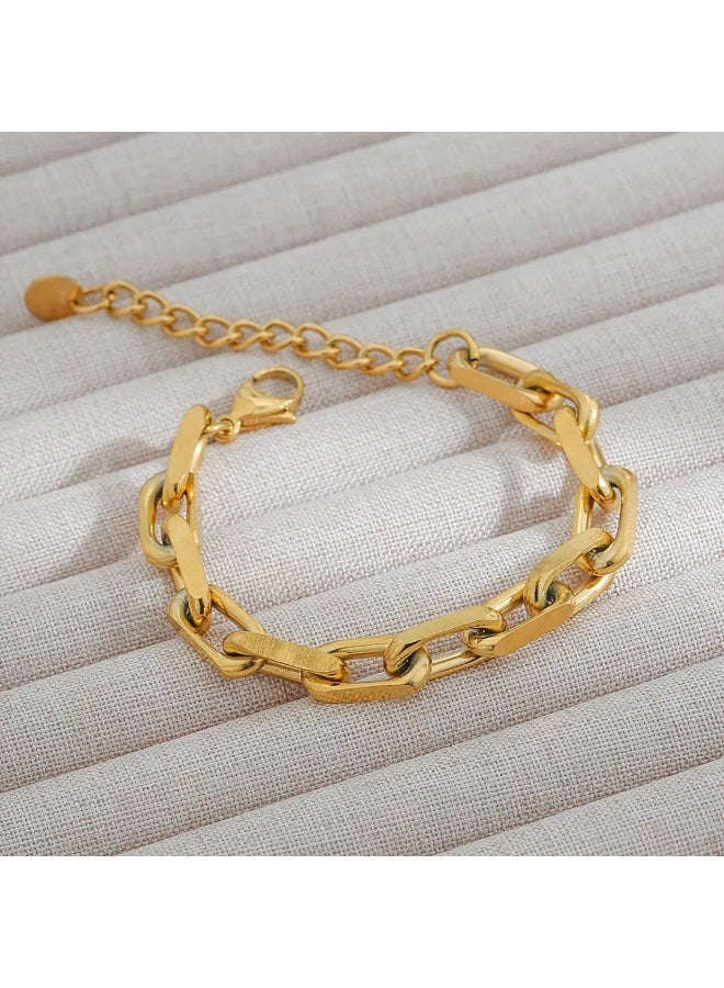 Julia Store 18k Gold Plated Stainless Steel Chunky Thick Large Link Chain Dainty Deluxe Elegant Hypo-Allergic Bracelet For Women Girls Jewelry Gift For Men and Women - Image 1