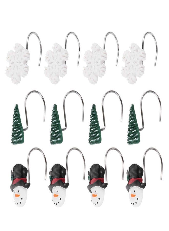 TOPBATHY Christmas Shower Curtain Hooks 12Pcs Resin Snowman Shower Curtain Rings Winter Bathroom Christmas Party Decoration - Image 1