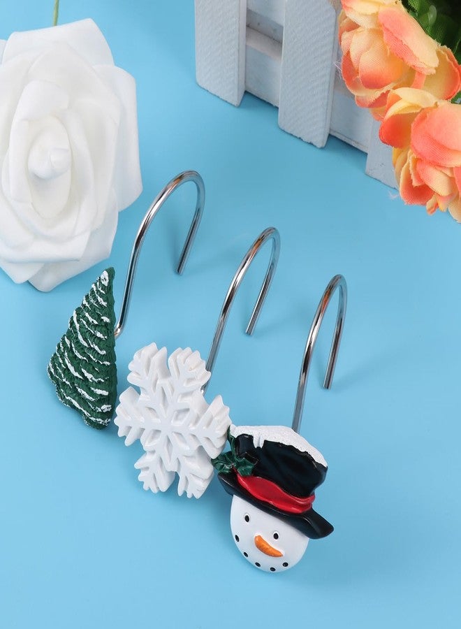 TOPBATHY Christmas Shower Curtain Hooks 12Pcs Resin Snowman Shower Curtain Rings Winter Bathroom Christmas Party Decoration - Image 5
