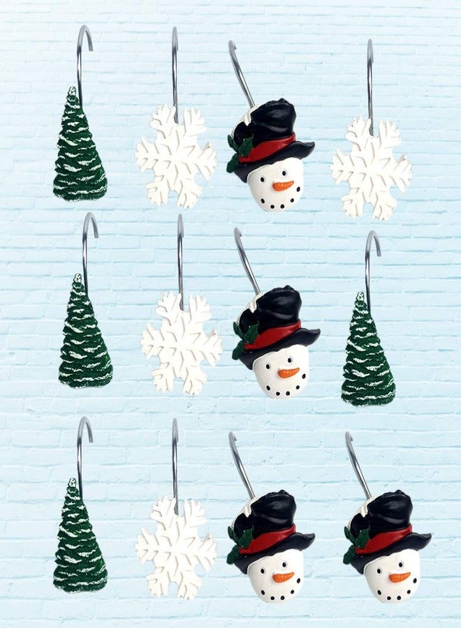 TOPBATHY Christmas Shower Curtain Hooks 12Pcs Resin Snowman Shower Curtain Rings Winter Bathroom Christmas Party Decoration - Image 4