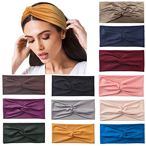 Yeshan 12 Pack Wide Twist Headbands for Women No slip Turban Headband Stretchy Criss Cross Head bands Yoga Workout Sport Hair bands Solid colors Bandana Headbands - Image 1