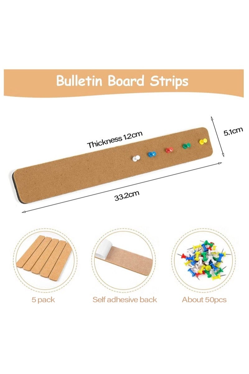 5pack Bulletin Flat Noodles, Felt Nails with 50 Thumbtacks Flat Noodles, Self-Adhesive Felt Bulletin Board, For Office, School, Home Wall Decoration, For Pasting Notes, Photos, Schedules, Organization Memos, Photos, Display - Image 2