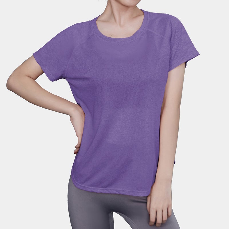Generic Sports Short-sleeved Womens Summer New Loose Breathable Quick-drying Fitness Suit Top Good-looking Pilates Yoga Suit Acorus calamus purple FBF2343502