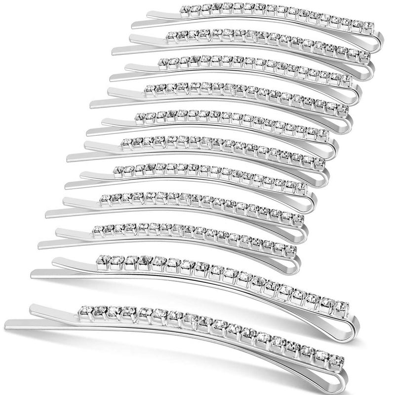 24 Pcs Rhinestone Hair Accessories Sparkly Crystal Bobby Pins Shiny Hair Clips for Women and Girls Silver