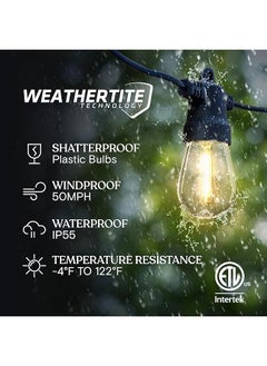 إيروريكس أضواء خارجية تعمل بالطاقة الشمسية من Ambience Pro، أضواء فناء تجارية بمصابيح Edison بطول 27 قدمًا، أضواء سلسلة تعمل بالطاقة الشمسية مقاومة للكسر بقوة 1 وات، ضوء أبيض دافئ من LED  - Image 2