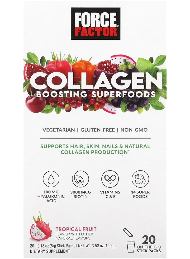 Force Factor Collagen Boosting Superfoods Tropical Fruit 20 Stick Packs 0.18 oz (5 g) Each