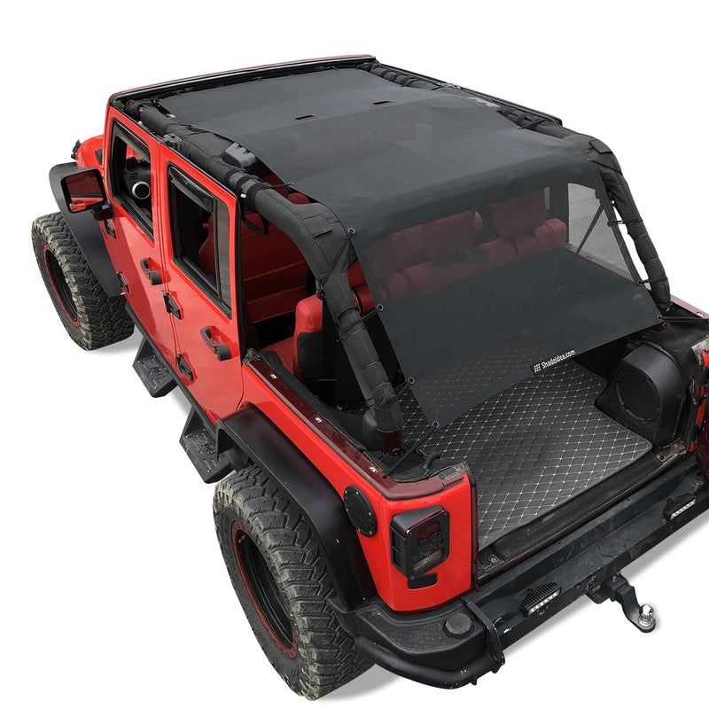 Shadeidea JK Sun Shade Top Compatible with Jeep Wrangler JKU Top Sunshade Soft Mesh Roof Cover 20072018 Wind Noise UV Blocker 10 Year Warranty 4 Door Black FrontRearBack Full Length