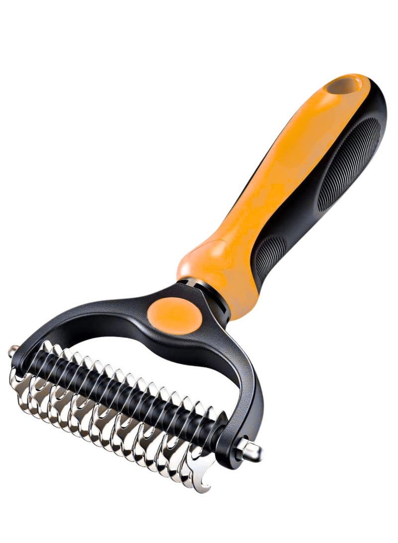 Pet Grooming Rake - Double-Sided Deshedding Dematting Tool, Undercoat Rake for Dogs & Cats, Extra-Wide Dog Grooming Brush & Deshedder Comb for Long Hair, Reduces Shedding 95%（Orange ）