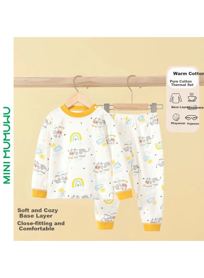 Mumu House A-class 100% Cotton Baby Toddler Autumn Pajama Set Uni Sleepwear Homewear Two-piece Long Sleeve Top And Pants - Image 1