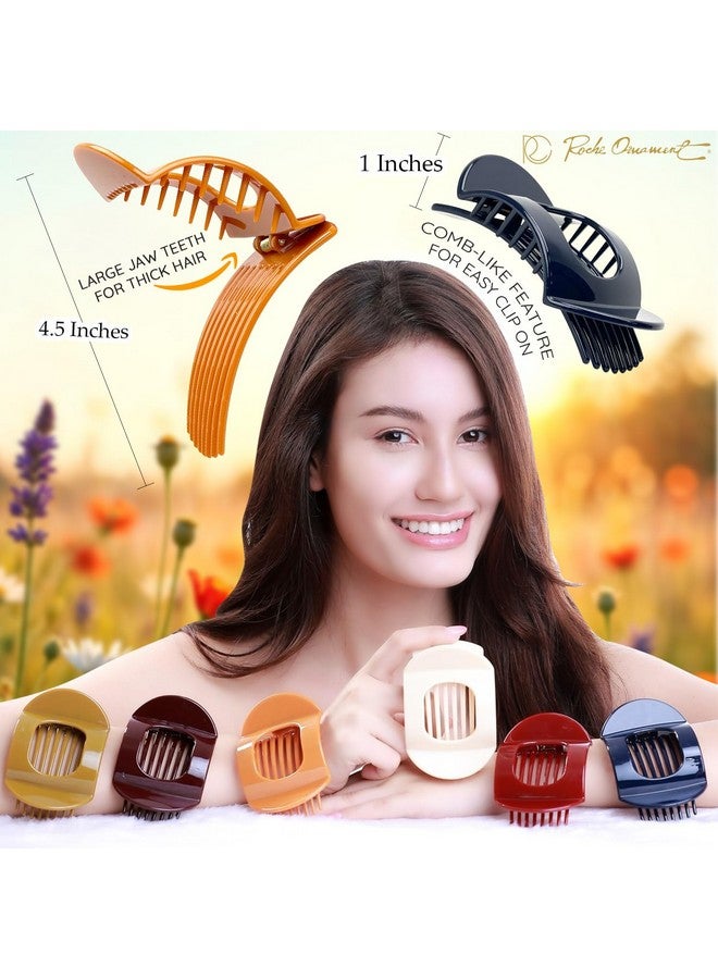 RC ROCHE ORNAMENT 6 Pcs Womens Square Strong Grip Secure Hold Inner Teeth Styling Plastic Comfortable Curve No Slip Beauty Accessory Girls Ladies Claw Clamp Clip, Large Classic Multicolor - Image 2