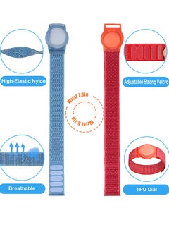 KASTWAVE 2 Piece AirTag Kids Wristband with Adjustable Nylon Strap GPS Tracker Holder Protector Breathable Anti-Loss Bracelet for Toddler Child Elderly (Blue, Red)  - Image 5