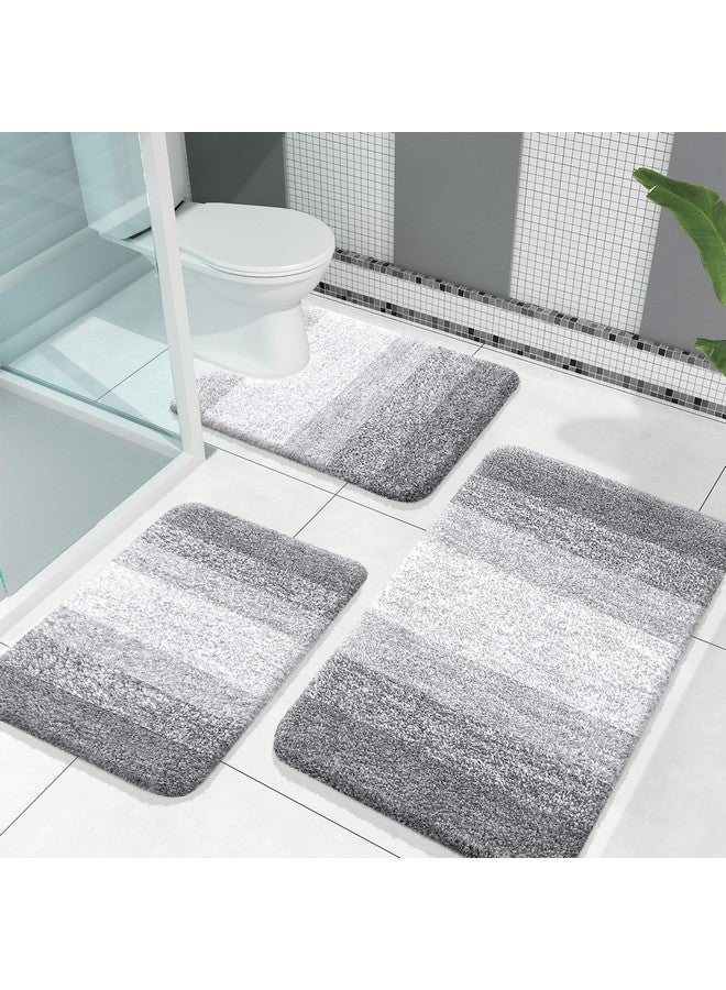 OLANLY Bathroom Rugs Sets 3 Piece, Soft Absorbent Microfiber Bath Mats and U-Shaped Contour Toilet Rug, Plush Shaggy Bath Mat Set for Bathroom (30"x20"+24"x16"+24"x20", Light Grey) - Image 1