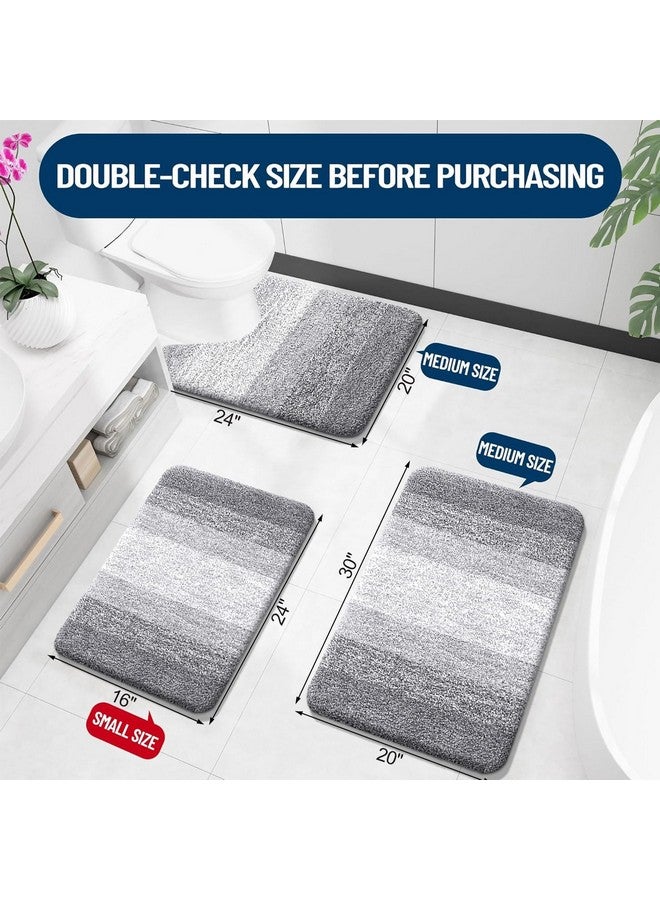 OLANLY Bathroom Rugs Sets 3 Piece, Soft Absorbent Microfiber Bath Mats and U-Shaped Contour Toilet Rug, Plush Shaggy Bath Mat Set for Bathroom (30"x20"+24"x16"+24"x20", Light Grey) - Image 2