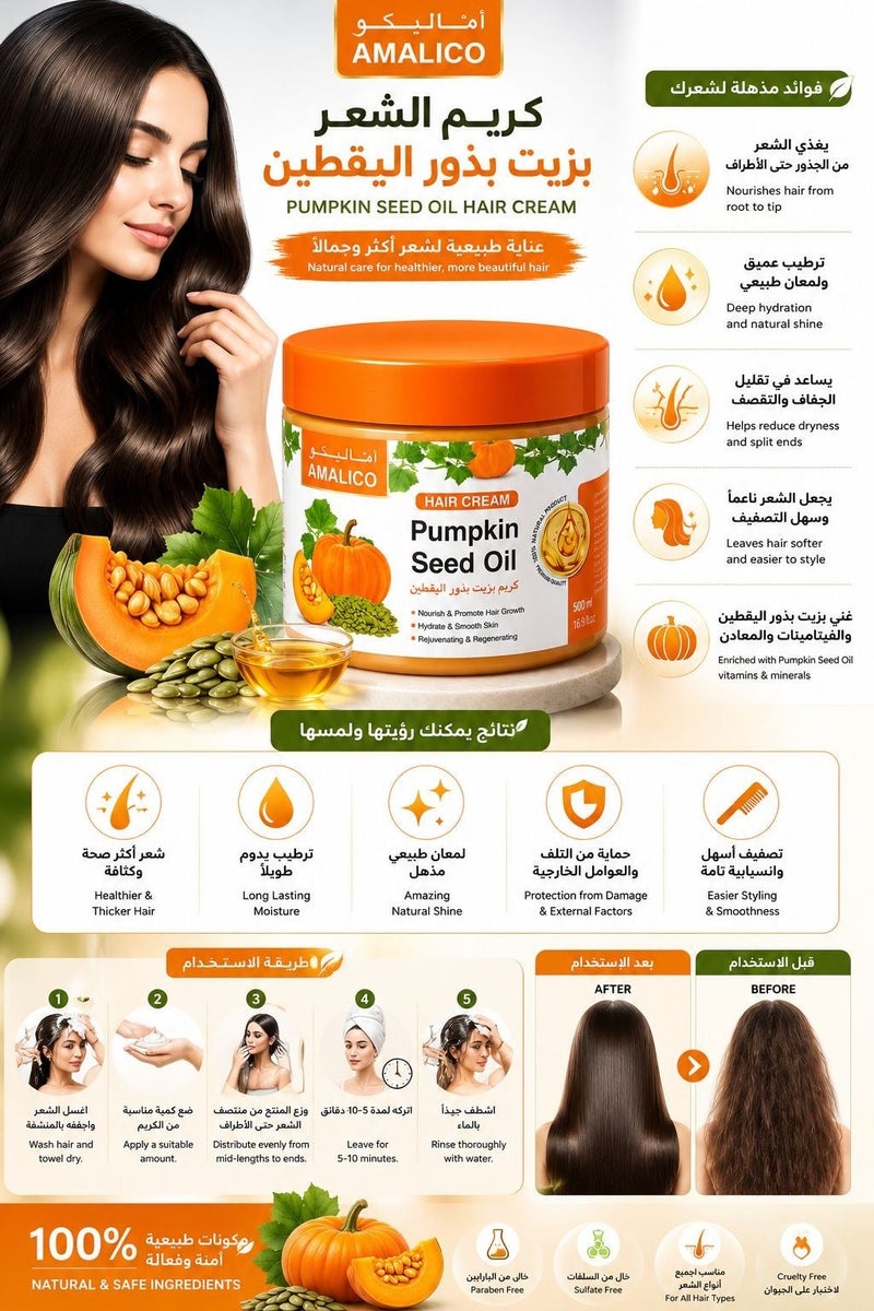 AMALICO Pumpkin Seed Oil Hair Cream Nourish & Promote Hair Growth Hydrate & Smooth Shin Rejuvenating & Regenerating - Image 2