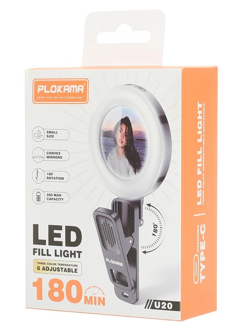 التخطيط بطارية U20 LED بقدرة 200 مللي أمبير في الساعة، 3 درجات حرارة ألوان و6 ألوان RGB قابلة للتعديل، شحن USB من النوع C، يدوم حتى 180 دقيقة، إضاءة مدمجة ومتعددة الاستخدامات للتصوير الفوتوغرافي ومقاطع الفيديو والمبدعين - أسود - Image 1