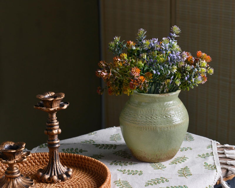 Quoowiit Ceramic Rustic Farmhouse Vase, Green Distressed Flower Vase for Home Decor, Boho Decorative Vases for Centerpiece Table Decorations, Vases for Living Room Kitchen Entryway Mantle Shelf Decor - Image 2