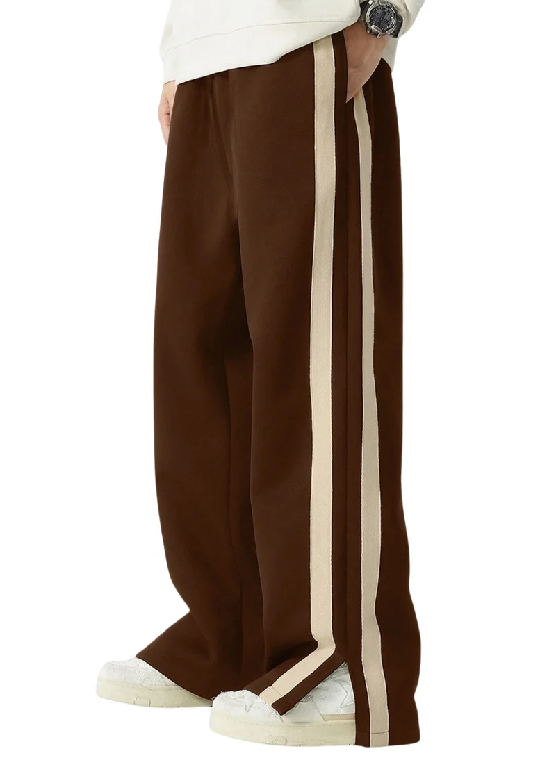Maniac Mens ColorBlock Side Tap Brown and Beige Color Baggy Fit Pant
