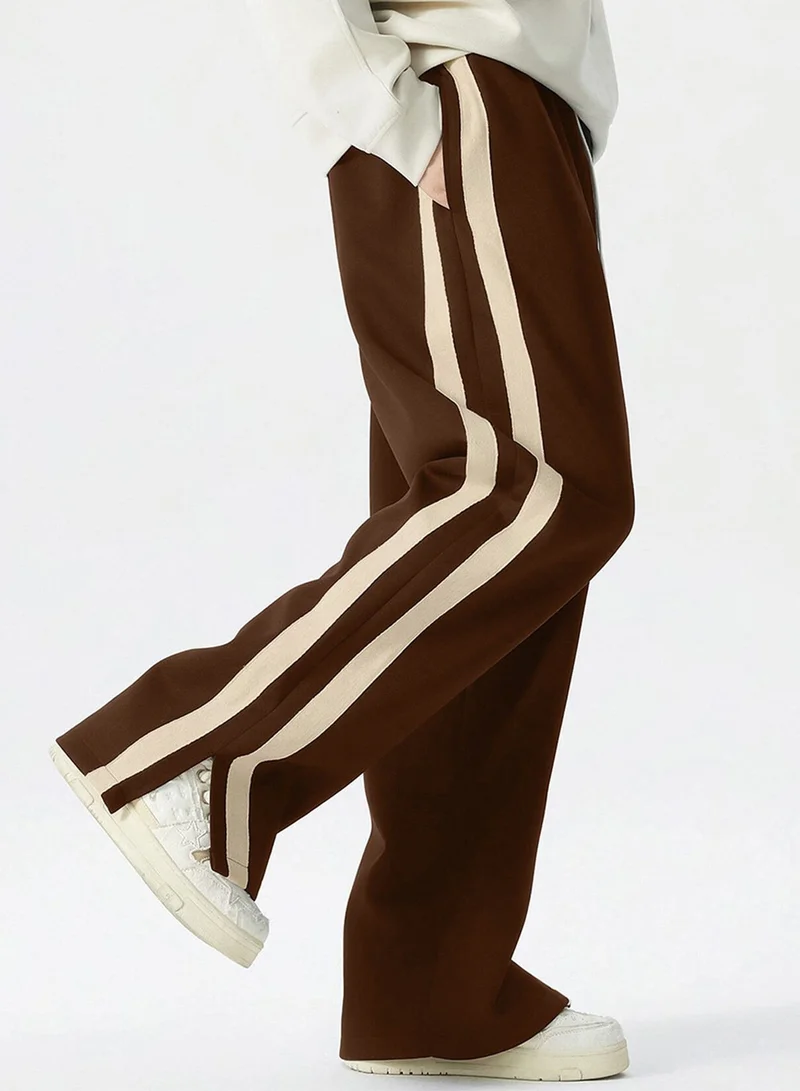 مانياك Maniac Mens ColorBlock Side Tap Brown and Beige Color Baggy Fit Pant