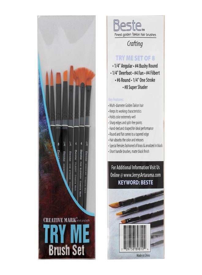Creative Mark Best Golden Taklon Paint Brushes - Try-Me Crafting Set of 8 -Multi-Diameter Natural Bristle Watercolor Brushes - Short Handle Paint Brush for Artists, Watercolor, Acrylic Paint and More - Image 2