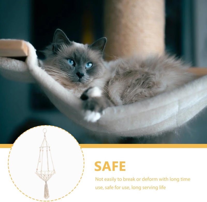 Bohemian Macrame Cat Hammock Hanging Indoor Cat Swing 30cm Woven Pet Resting to 10lbs - Image 3