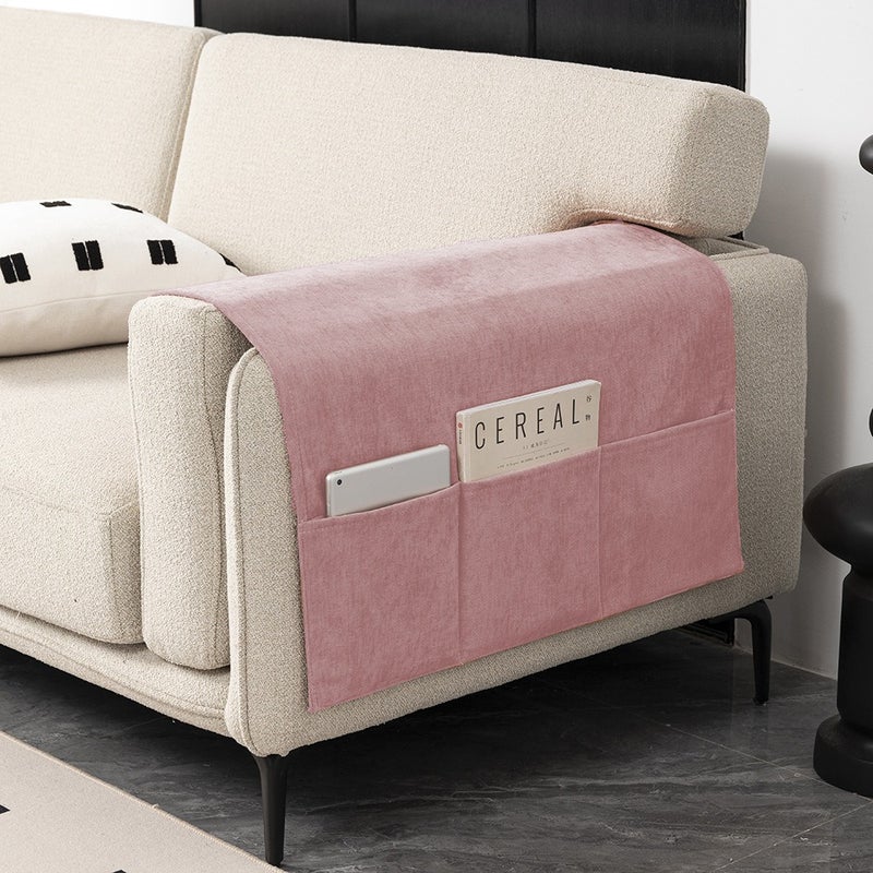 Le Su Chenille Sofa Armrest Cover with Side Pocket, Universal Fit, Dust-Proof Armchair Protector, Solid Color, Simple Style - Image 1
